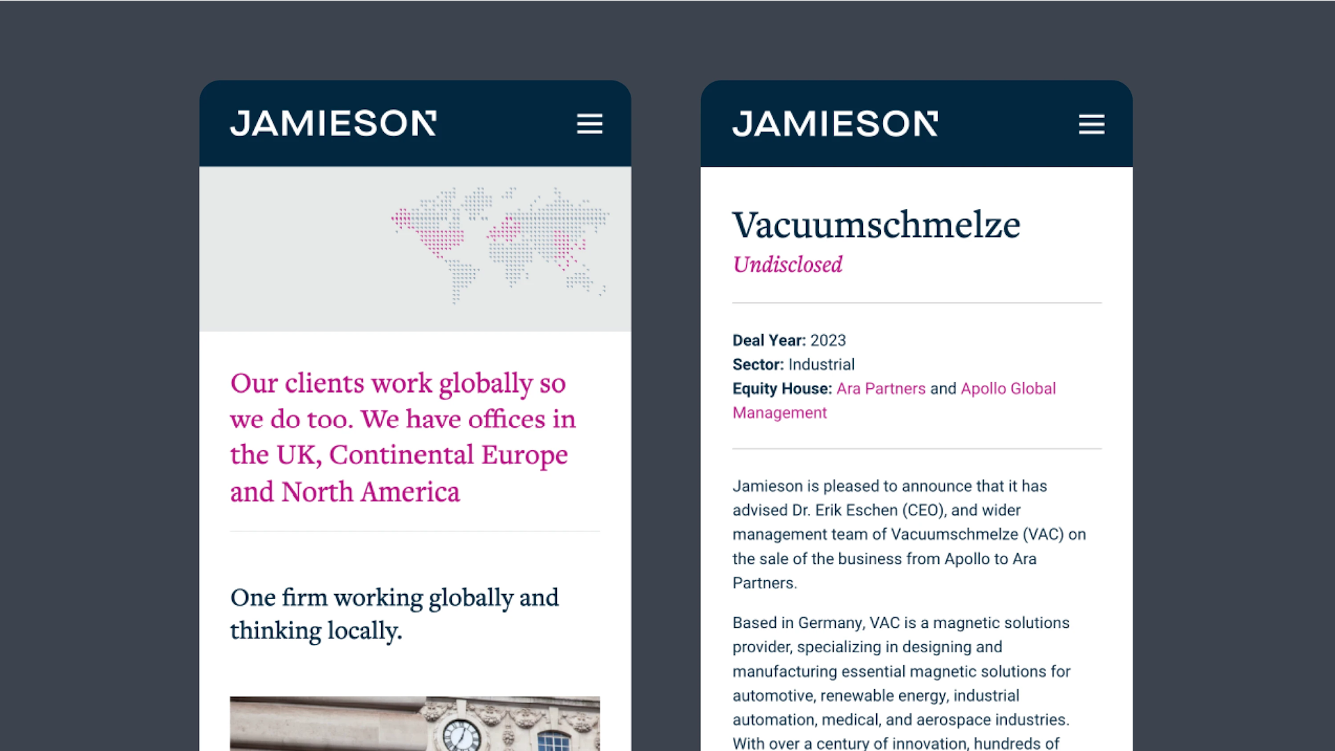 Jamieson website shown on mobile resolution