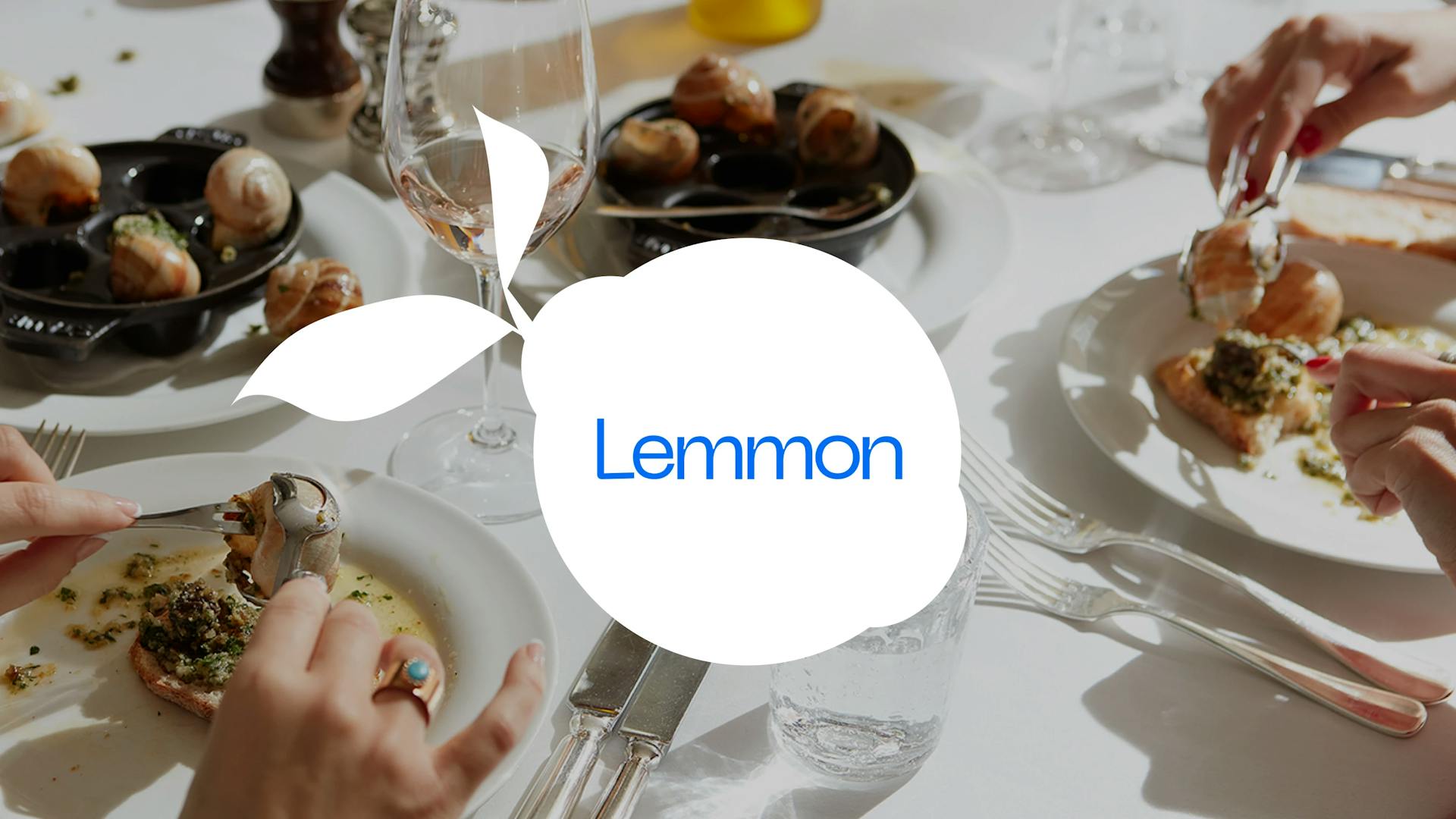 Lemmon branding over image of people dining at restaurant